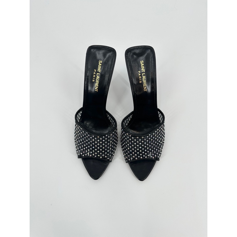 Saint Laurent Paris Luz Black Mesh Crystal Embellished Stiletto Mules Heels 39 - Picture 6 of 11